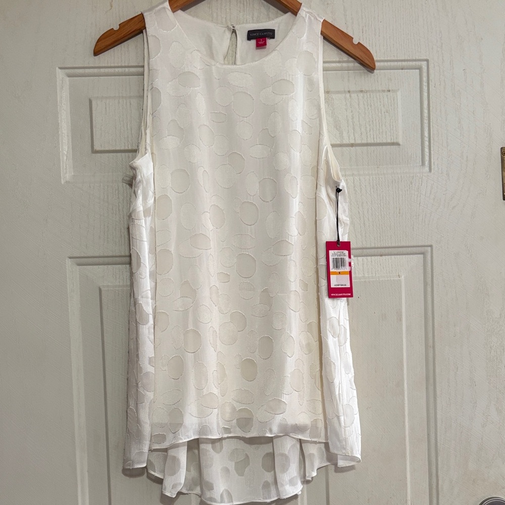 Vince Camuto White Circle Pattern Blouse